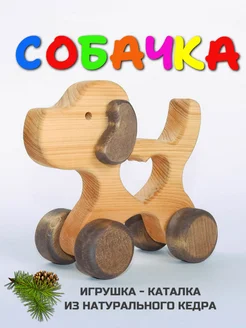 Деревянная развивающая игрушка каталка Собачка