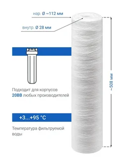 Картридж для фильтра воды нитяной Адмирал PS-20BB 10 мкм