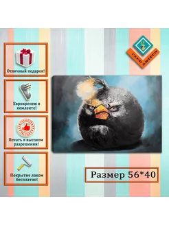 Картина на холсте интерьерная на стену Angry Birds 56х40