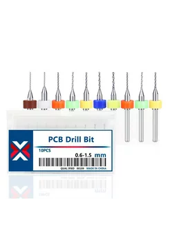 Набор сверл спиральных для печатных плат 0,6-1,5 мм, 10 шт
