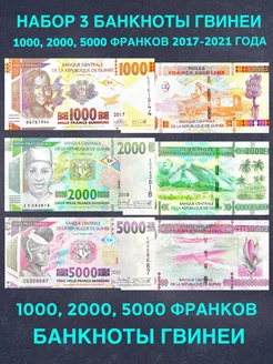 Набор 3 банкноты 1000 2000 5000 франков Гвинея купюры пресс