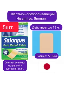 Салонпас пластырь обезболивающий, 7х10см 5 шт, Япония