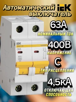 Автоматический выключатель 2Р 63А (С) ВА47-29 4.5кА ИЭК