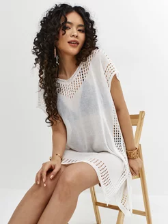 Туника пляжная вязаная оверсайз накидка на купальник