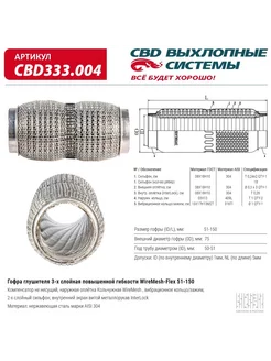 Гофра (сильфон) глушителя 51х150 мм WireMesh-Flex