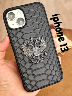 Чехол на iPhone 13 герб России принтом питон