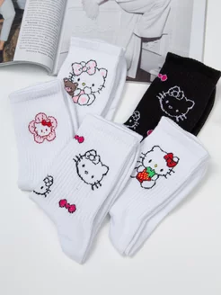 Носки высокие с принтом Hello Kitty набор 5 пар