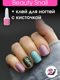 Накладные ногти с дизайном и клеем короткие типсы нежные